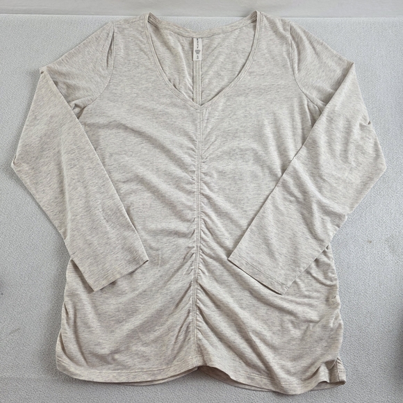 Athleta Long Sleeve Gathered Top Heathered Oatmeal Wmn's XL - Picture 4 of 12